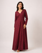 Women’s Wine Satin Wrap Maxi Dress with Front Slit | Elegant Party Wear Dress