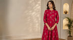 Women's Maroon Printed Anarkali Maxi Dress | Flared Ethnic Long Dress