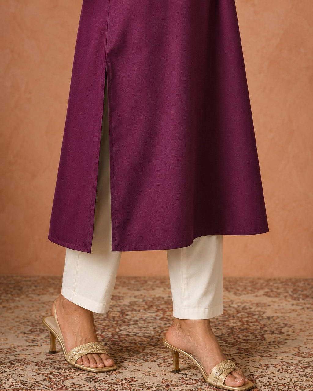 Women’s Wine Embroidered Straight Kurta | Elegant Casual Ethnic Wear