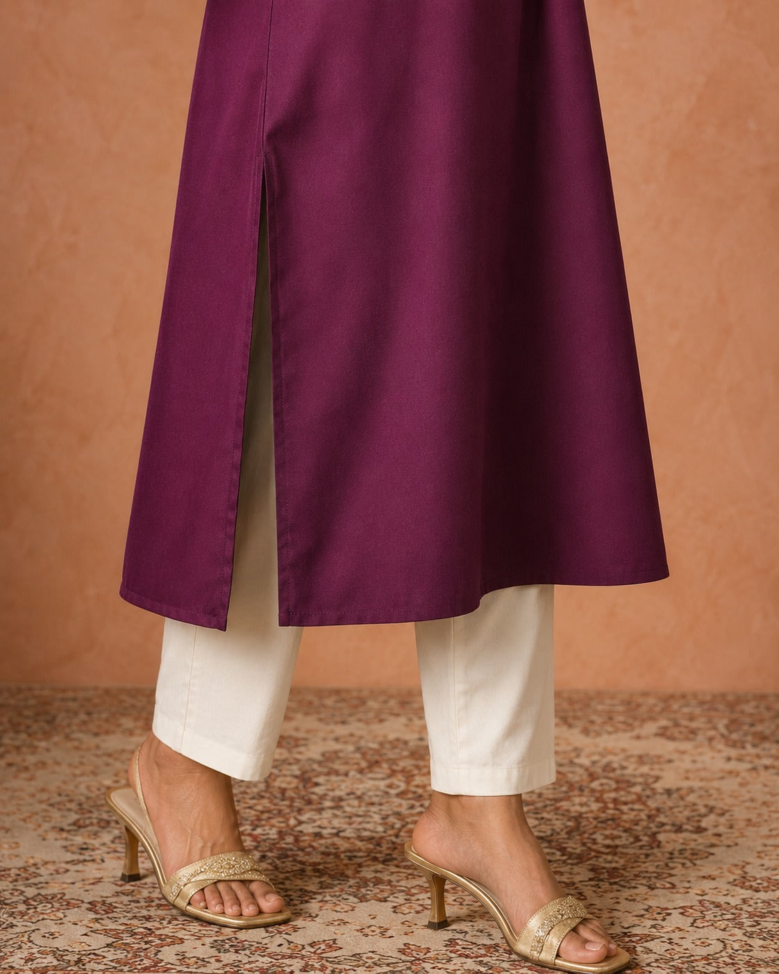 Women’s Wine Embroidered Straight Kurta | Elegant Casual Ethnic Wear