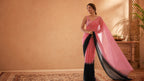 Women’s Pink & Black Ombre Georgette Saree with Designer Blouse