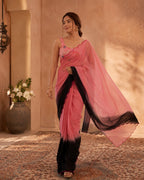 Women’s Pink & Black Ombre Georgette Saree with Designer Blouse