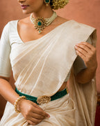 Women's Ivory White Kanjivaram Silk Saree | Premium Bridal & Festive Saree