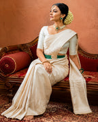 Women's Ivory White Kanjivaram Silk Saree | Premium Bridal & Festive Saree