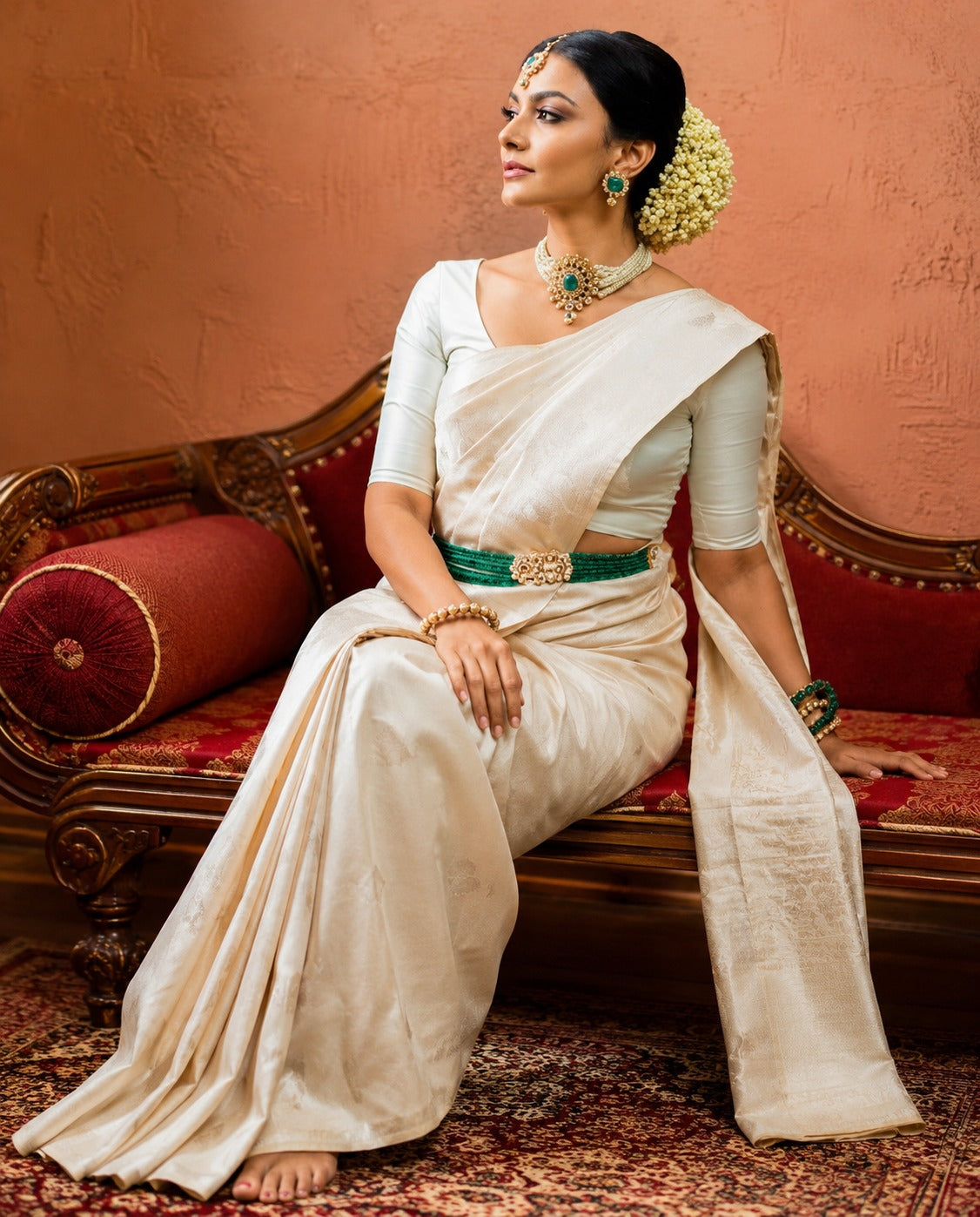 Women's Ivory White Kanjivaram Silk Saree | Premium Bridal & Festive Saree