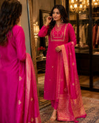 Women’s Pink Embroidered Kurta Pant Dupatta Set