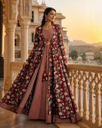 Women’s Maroon Floral Printed Ethnic Anarkali Gown
