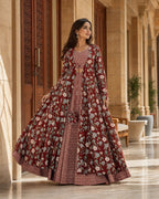 Women’s Maroon Floral Printed Ethnic Anarkali Gown