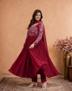 Women’s Maroon Pleated Anarkali Kurta Set with Dupatta