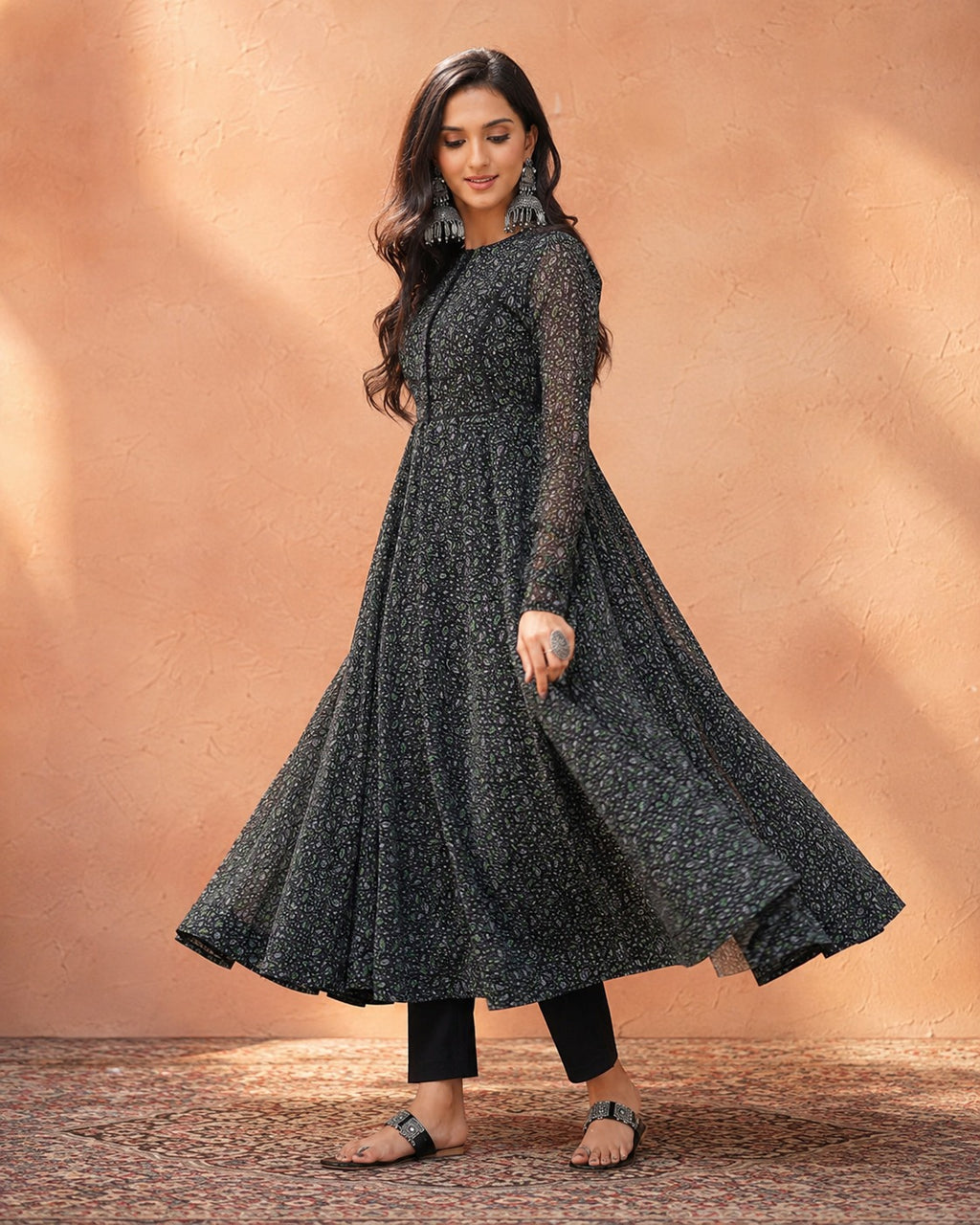 Women’s Black Printed Anarkali Kurta Set