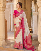 Elegant White & Pink Traditional Silk Saree for Women