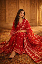 Women's Red Printed Kurta Pant Set with Dupatta | Festive Ethnic Wear
