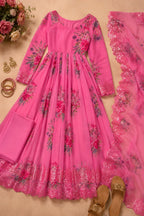 Pink Floral Embroidered Anarkali Gown with Dupatta