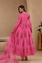 Pink Floral Embroidered Anarkali Gown with Dupatta