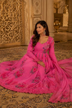 Pink Floral Embroidered Anarkali Gown with Dupatta