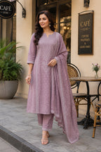 Lavender Embroidered Straight Kurti