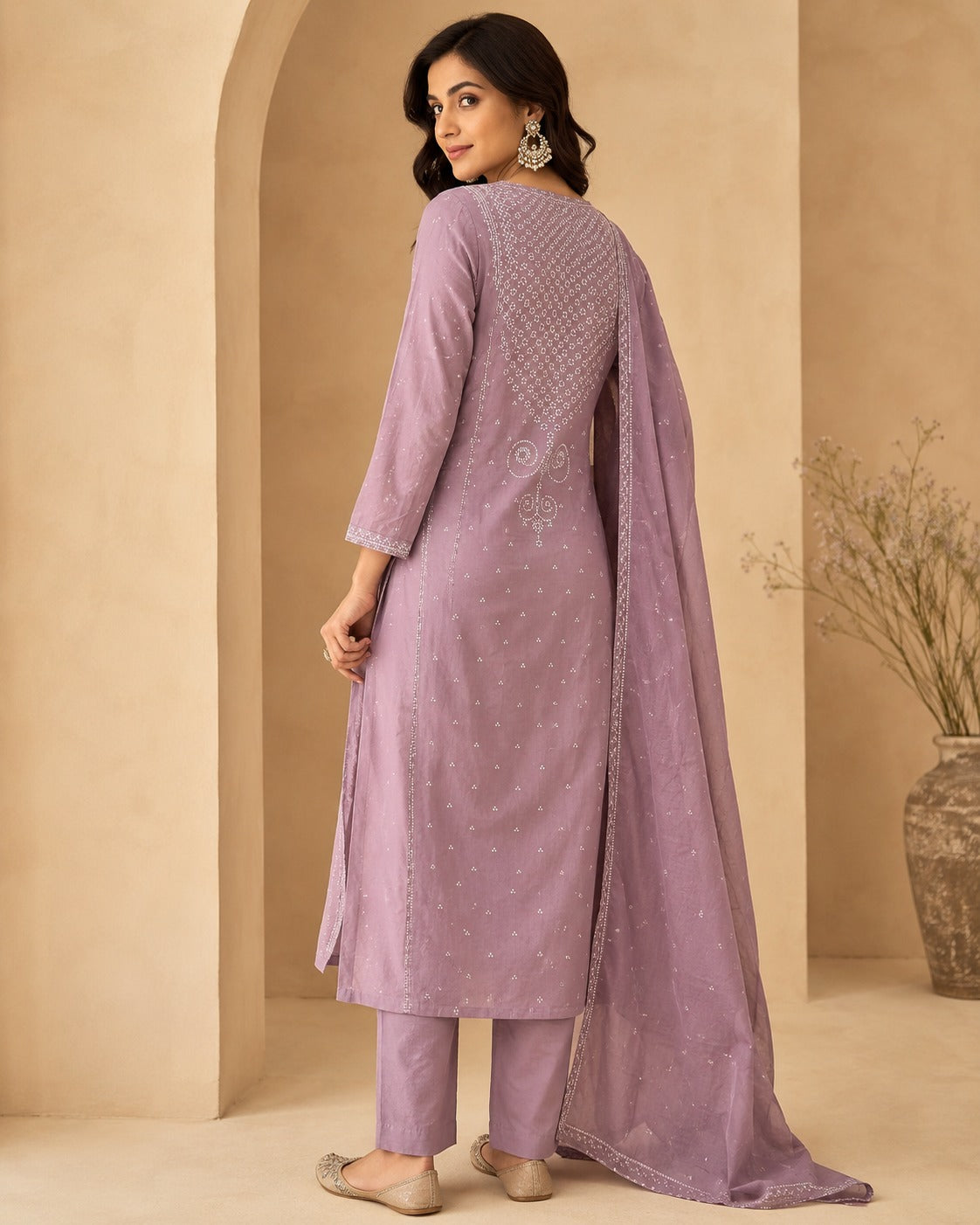 Lavender Embroidered Straight Kurti