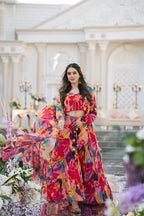 Women's Multicolor Floral Printed Lehenga Choli Set with Organza Dupatta | Designer Festive Wear