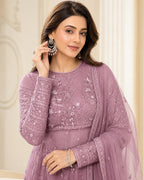 Lavender Embroidered Anarkali Suit Set
