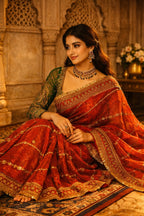 Women's Rust Orange Embellished Saree with Designer Blouse