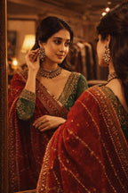 Women's Rust Orange Embellished Saree with Designer Blouse