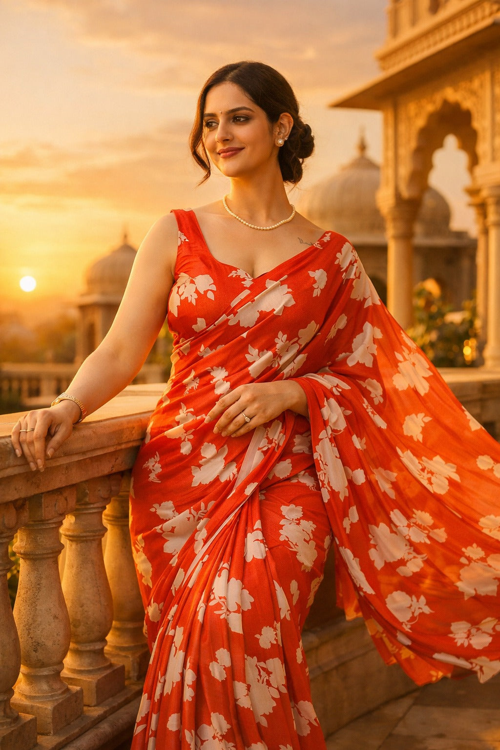 Women's Red Floral Print Saree | Soft Lightweight Party & Casual Wear Saree