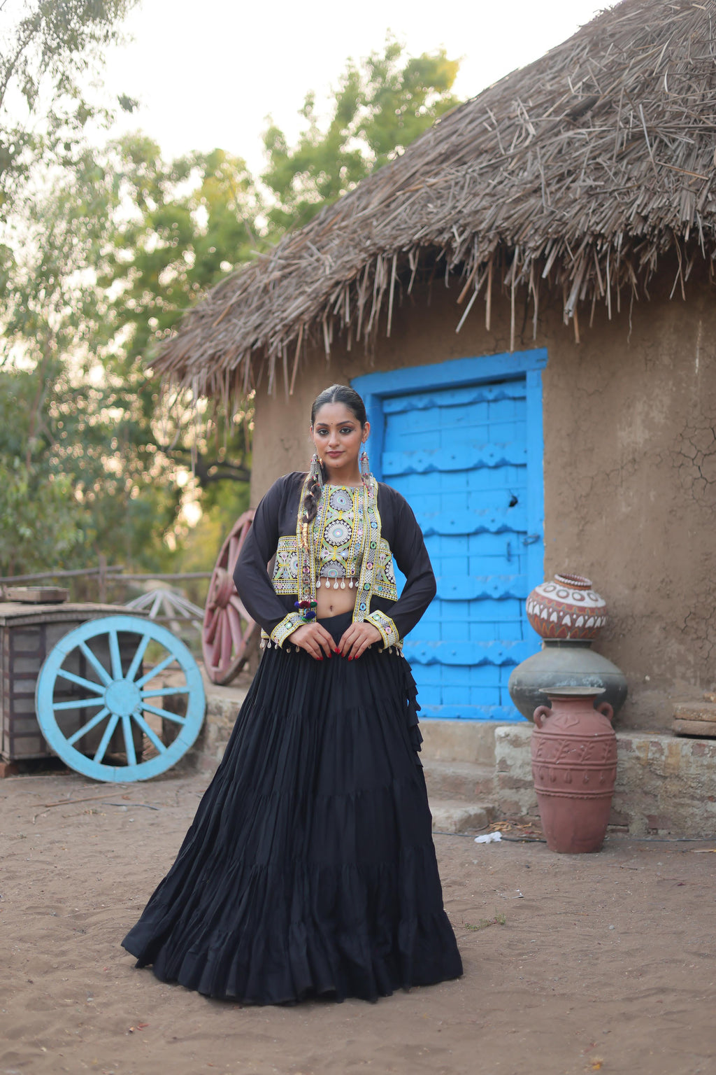 Traditional Black Chaniya Choli Set | Mirror Work Navratri Special Dress